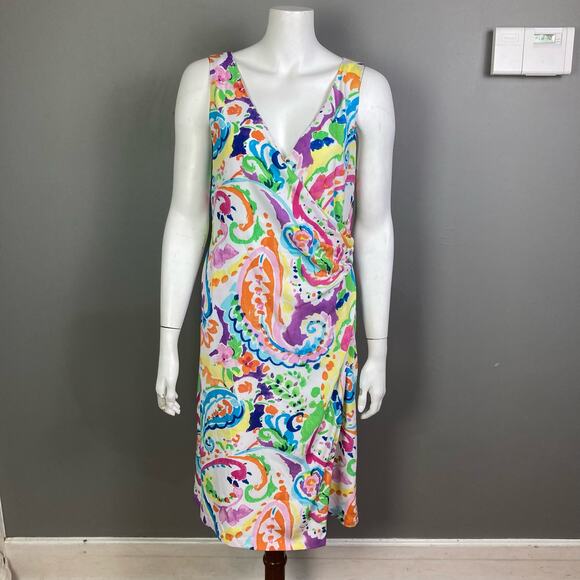 Lauren Ralph Lauren Dress Size 10 Colorful Sleeveless Wrap coastal summer - Picture 1 of 12